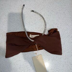 Meshki Brown Strapless Top with Rhinestone Straps